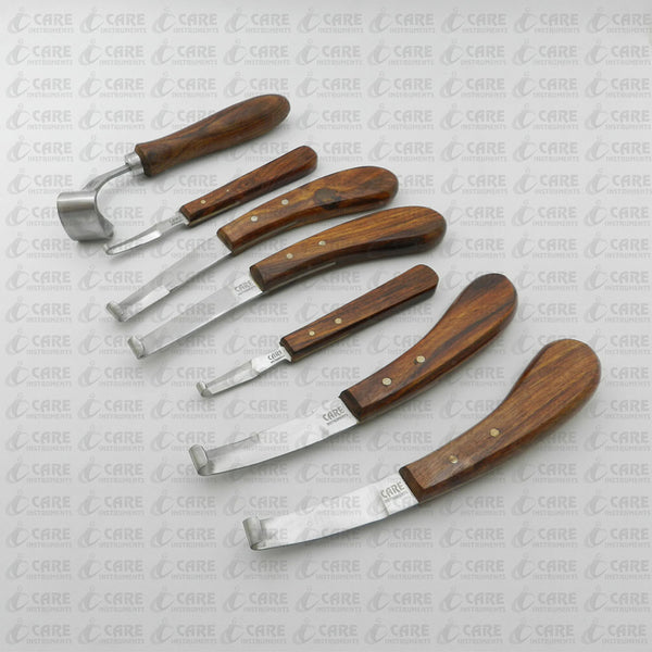 Hoof Knife Set of 7 - Wide Blade, Narrow Blade, Oval Sheep & Full Double Edge