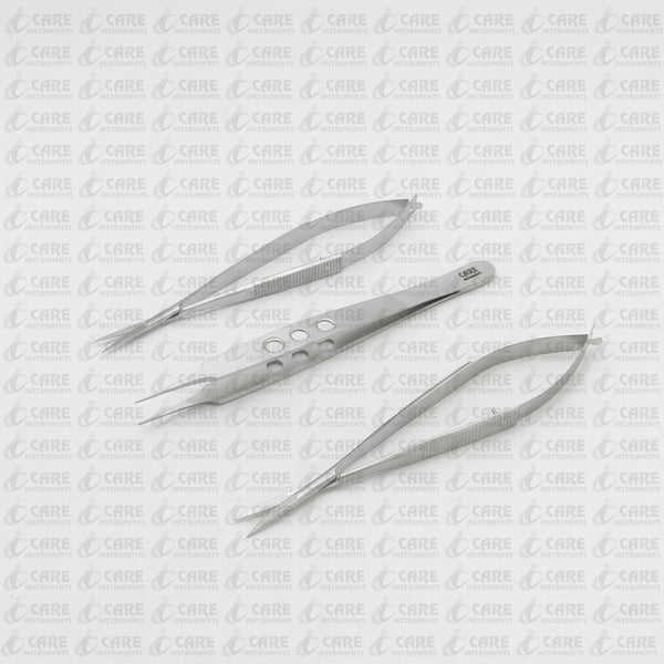 Set of 3 Pcs Micro Surgery Castroviejo Scissors STR+CVD & Suture Forceps 5.5