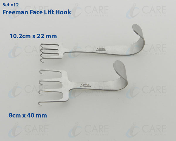 Set of 2 Freeman Face Lift Retractor Grip Hook Reverse 4 prongs Care Instruments