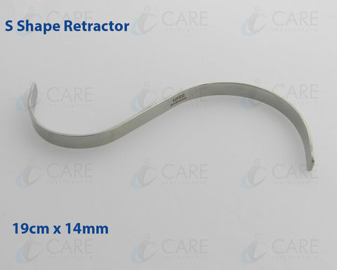 S Shape Retractor 19cm x 14mm Wide, Cannula Placement Retractor Care Instruments