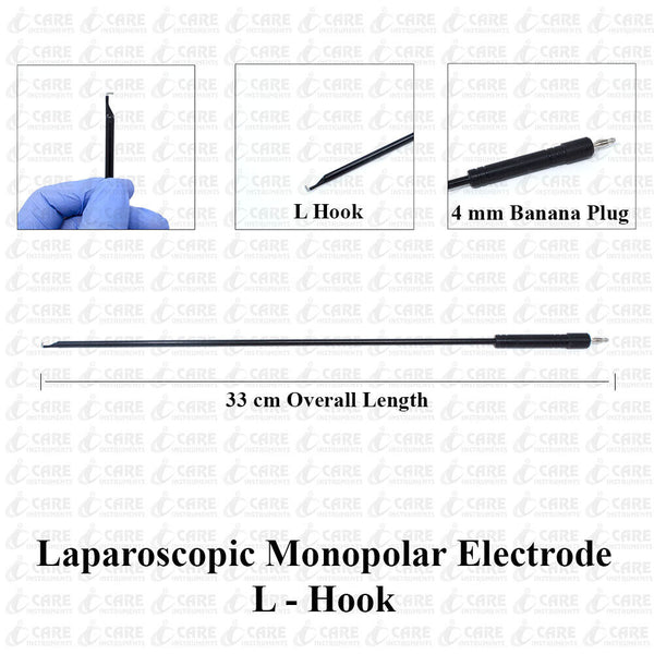 Laparoscopic Monopolar Electrode L Hook 33 cm, 4 mm Banana Plug Laparoscopy