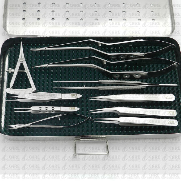 OR Grade Micro Instruments Set of 10 Pieces with Sterilization Box & Silicon Mat