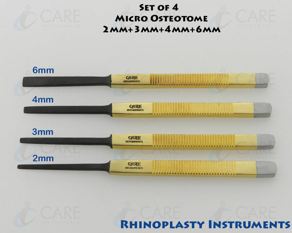 Set of 4 Micro Osteotome Gold Handle 2mm+3mm+4mm+6mm Care Instruments