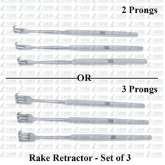 Rake Hook Retractor Sharp Prong, Plastic Surgery Surgical Instruments - Set of 3