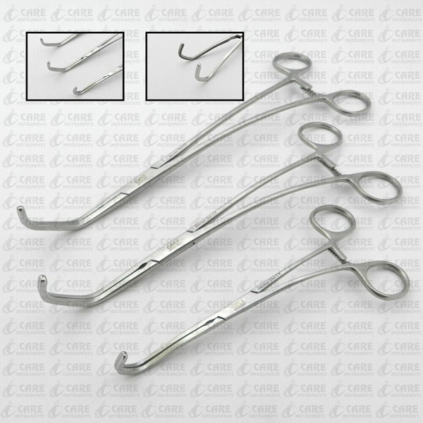 Set of 3 Cooley Pendiatric Vascular, Debakey Satinsky, Satinsky Vena Cava Clamp